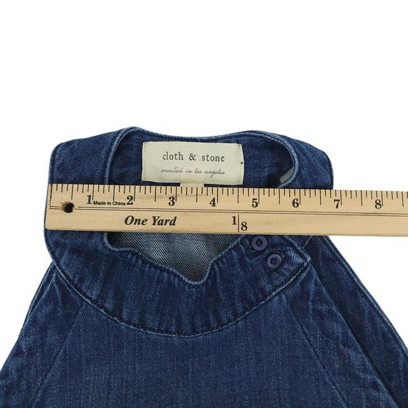 Cloth and Stone Blue Chambray Halter Mock Neck Denim Jumpsuit Womens S Wide Leg - Picture 4 of 16